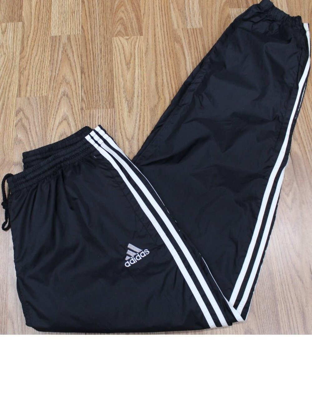 VTG c. 1999 ADIDAS WINDBREAKER PANTS NYLON PANTS BLACK & WHITE Sz LARGE, L